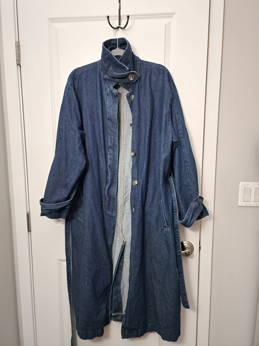 H&M Dark Blue Denim Trench Coat